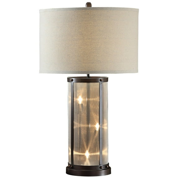 31 Inch Table Lamp - Classic Drum Fabric Shade - Modern Metal Base - Bronze