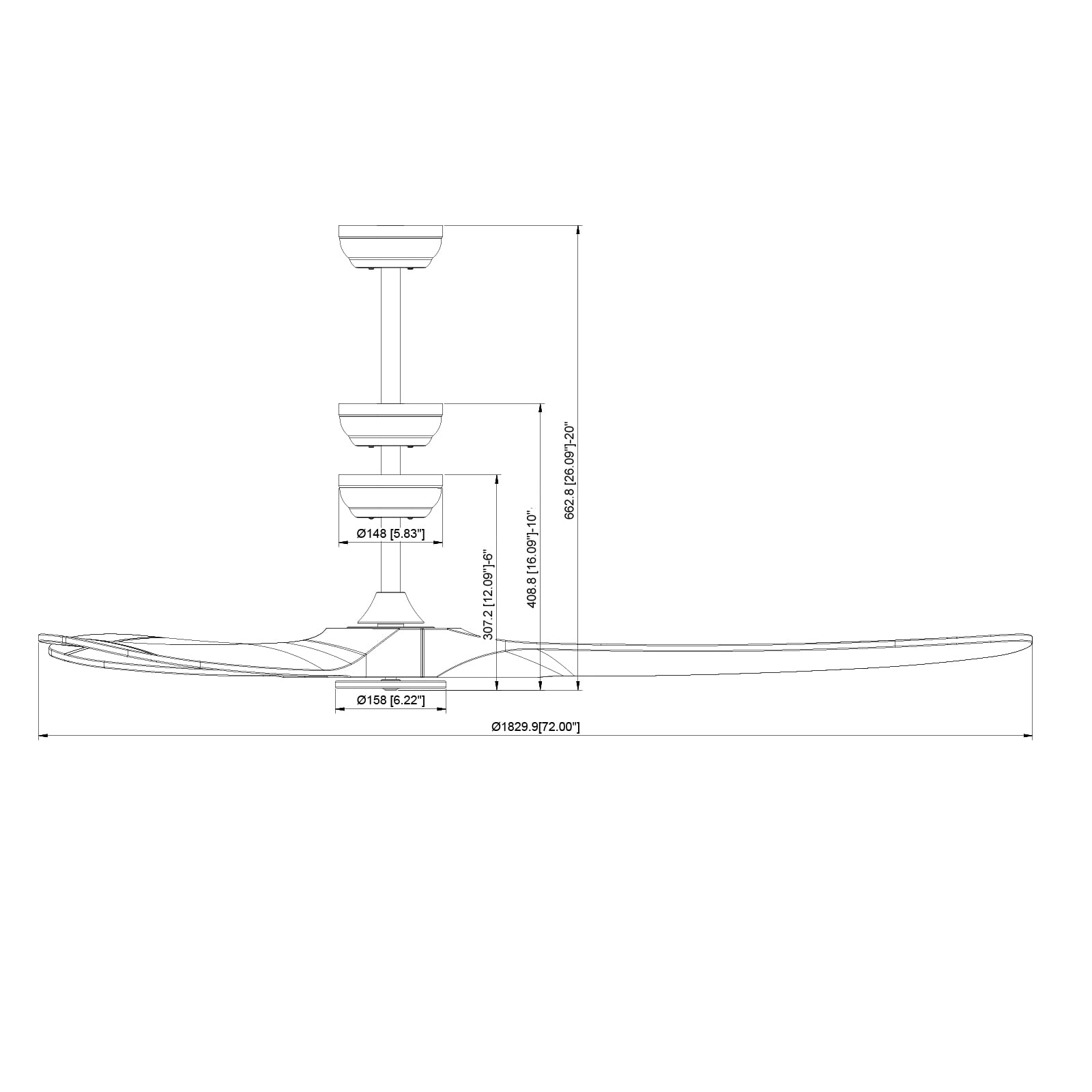 VEVOR 72 Inch Ceiling Fan without Light, 6-Speed Remote Control,3-Wood-Blade, Reversible DC Motor, Modern Low Profile Flush Mount Exterior Fan for Bedroom, Living Room, Patio, Indoor/Outdoor, Walnut