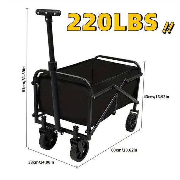 Collapsible Folding Wagon Cart 220lbs Capacity, Heavy Duty Portable Garden Wagon with 360 All Terrain Wheels & Side Pockets for Outdoor Camping, Beach, Sports, Lawn, Shopping, Black