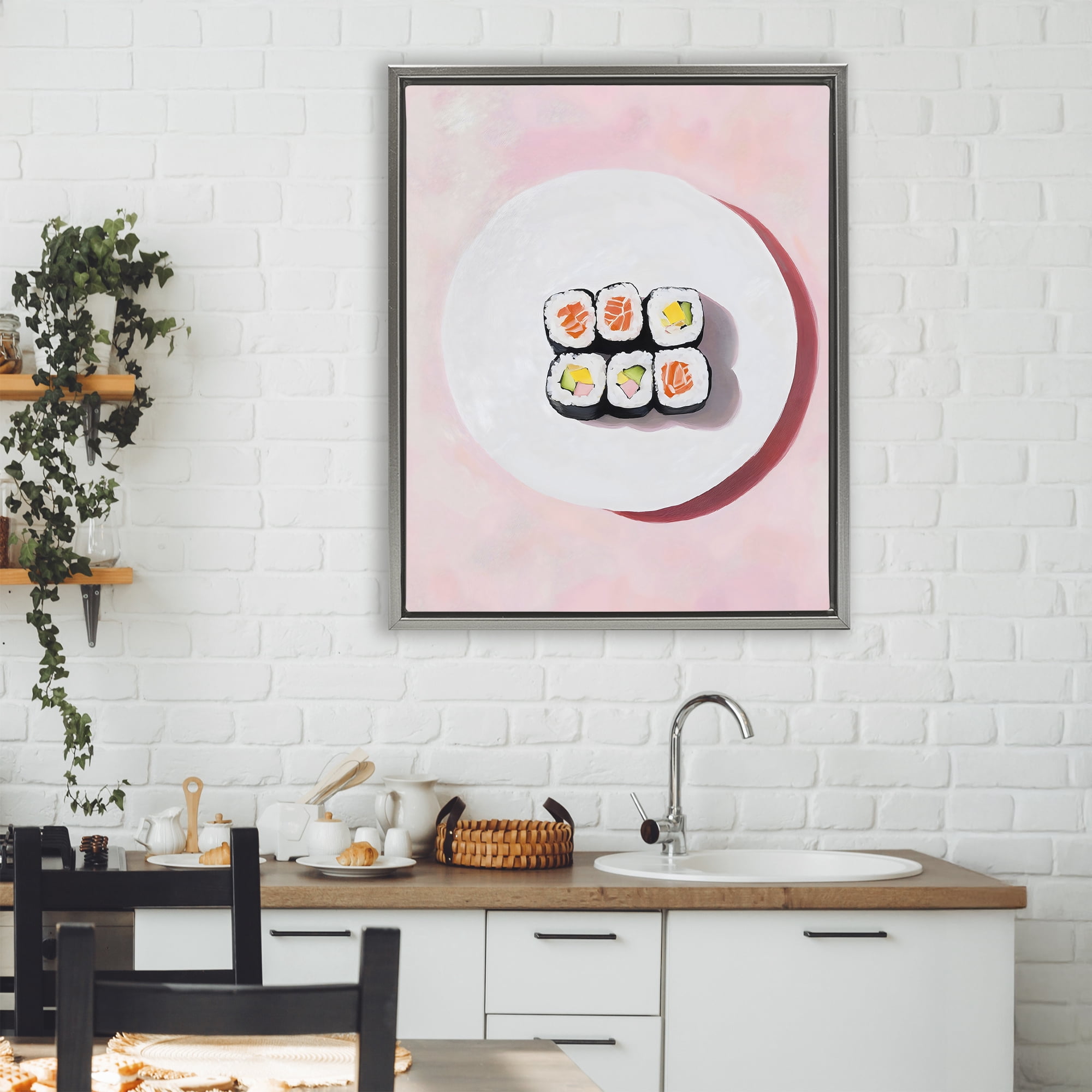Stupell Industries Sushi Rolls on Plate Gray Framed Floater Canvas Wall Art, design by The Prints Vibe