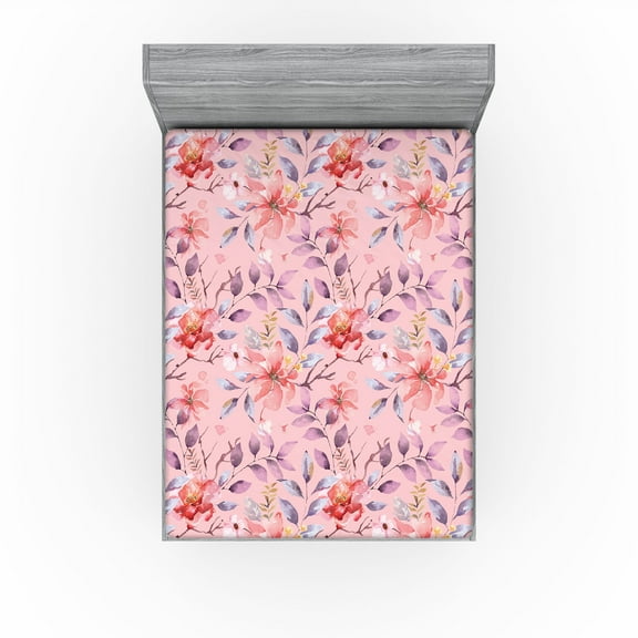 Ambesonne Floral Fitted Sheet, Garden Flower Pattern Nature, California King, Rose Mauve and Burnt Sienna