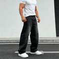 thumbnail image 4 of 2026 New Men's Black Gray 100% Cotton Oversized Wide-Leg Jeans: Durable Vintage Denim | Standard Sizing (30-40), 4 of 14