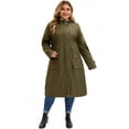 thumbnail image 3 of DARING DIVA Plus Size Hooded Long Drawstring Waist Zipper Jacket 1X Army Green, 3 of 4