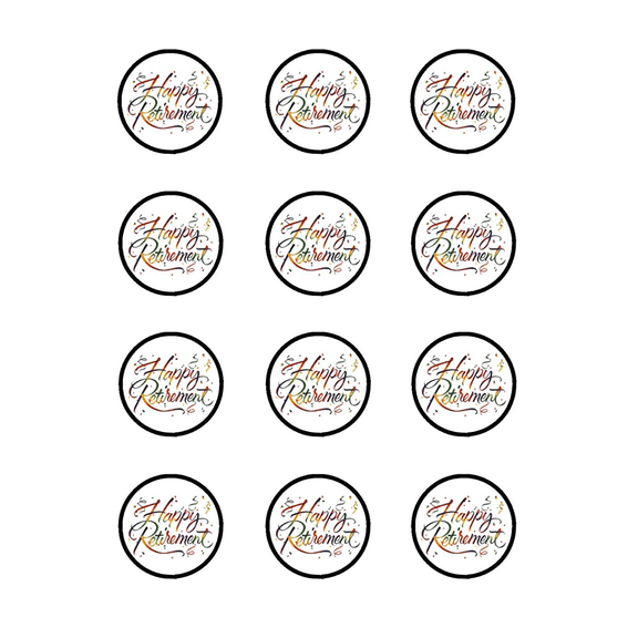 Happy Retirement Cupcake rounds 2 inch's in size 12 per sheet