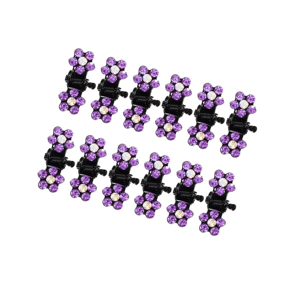 Vocoste 12 Pcs Mini Hair Claw Clip Small Rhinestone Hair Clips Metal Little Hair Clips for Women and Girls Purple