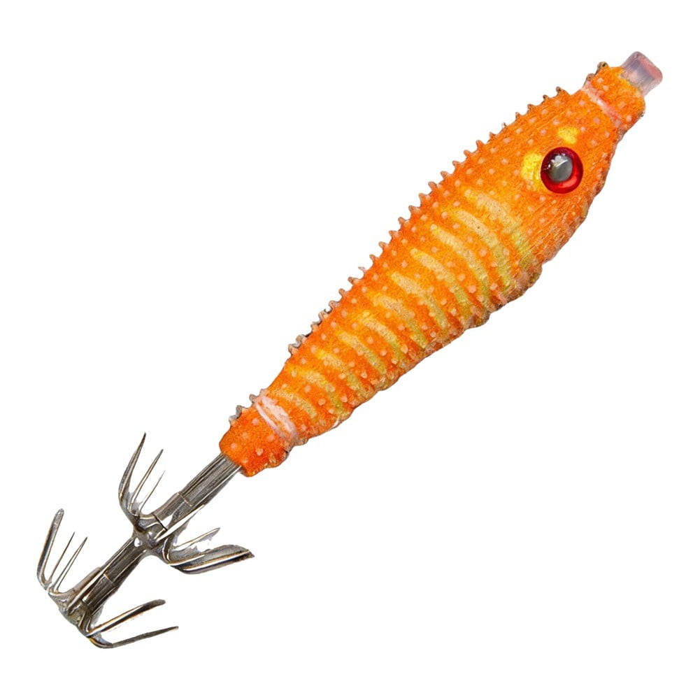 GRIMPEX Fishing Squid Jig Hooks Floating Soft Lure Jig Luminous Particles Wooden Shrimp Orange