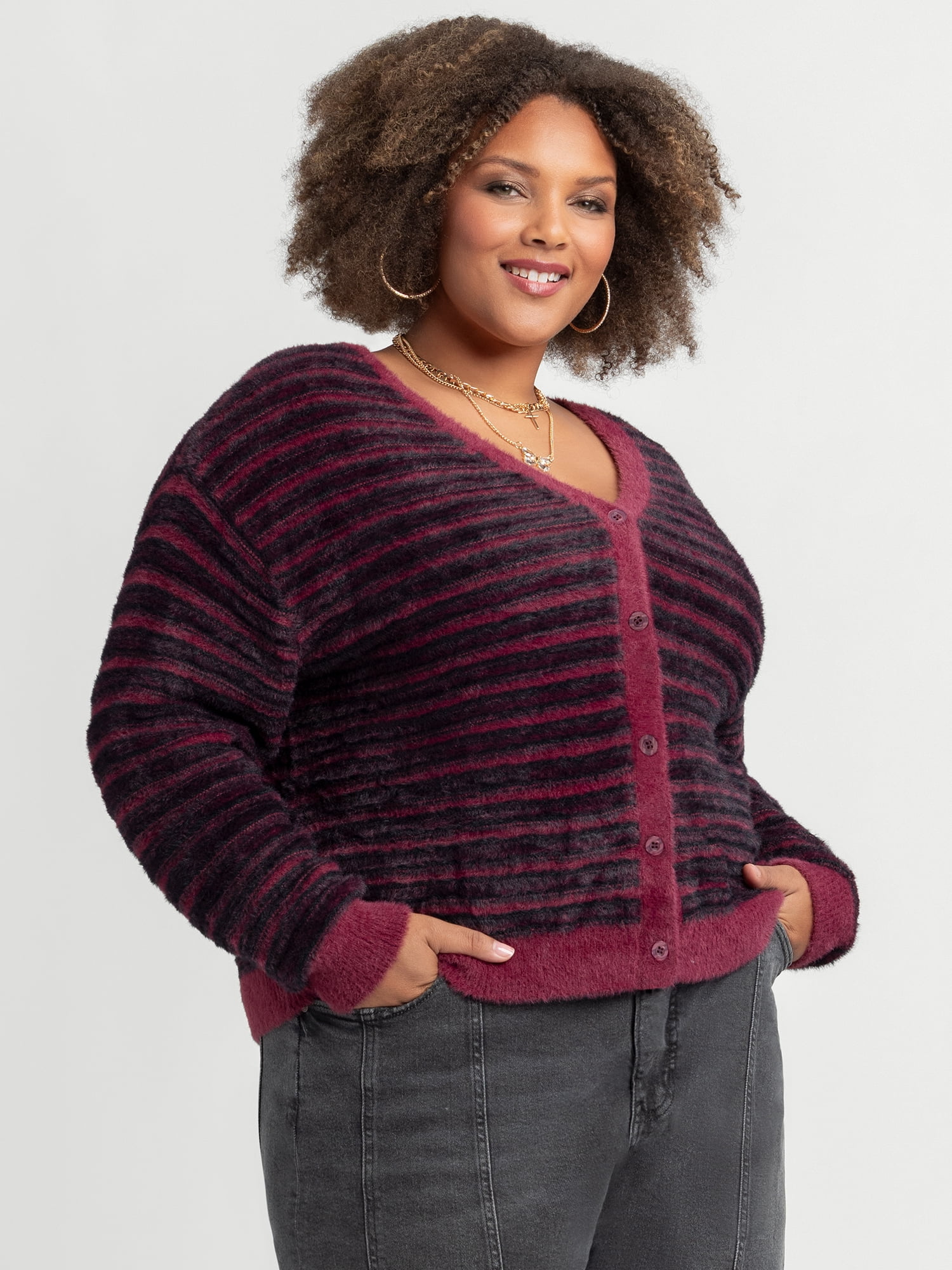 Jessica Simpson Women's Plus Dionne Eyelash Cardigan, Sizes 0X-4X