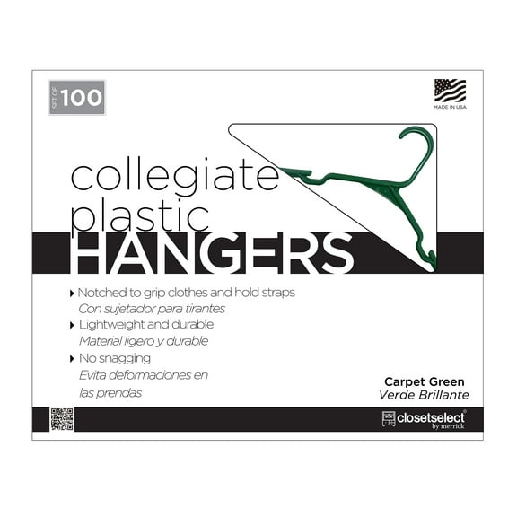 Closetselect Plastic Notched Adult Hangers for Any Clothing Type, Carpet Green 100 Count