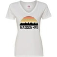 thumbnail image 3 of Inktastic Madison Wisconsin Skyline Retro Sunset Women's V-Neck T-Shirt, 3 of 5