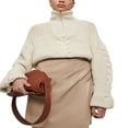 thumbnail image 2 of Pull Col Roulé Décontracté pour Femmes Pull Élégant Couleur Unie Quart de Zip Manches Longues Tricoté, 2 of 8