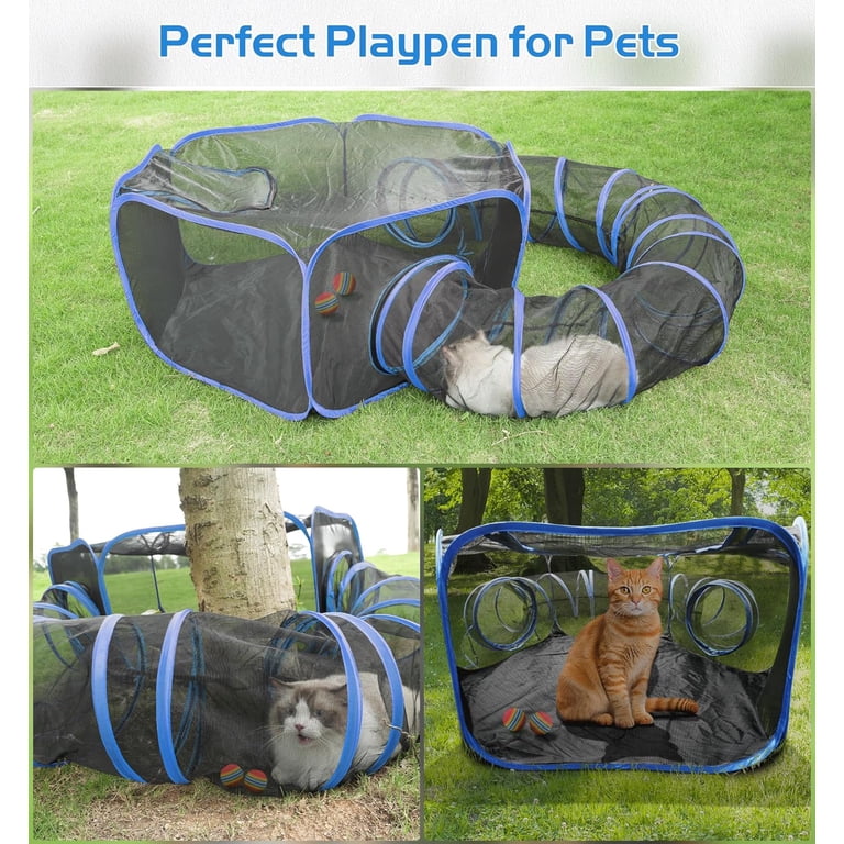 Outdoor Cat Enclosure Tent - Foldable Pet Playpen, Breathable Mesh, 74"x35"x31" For Cats & Small Dogs