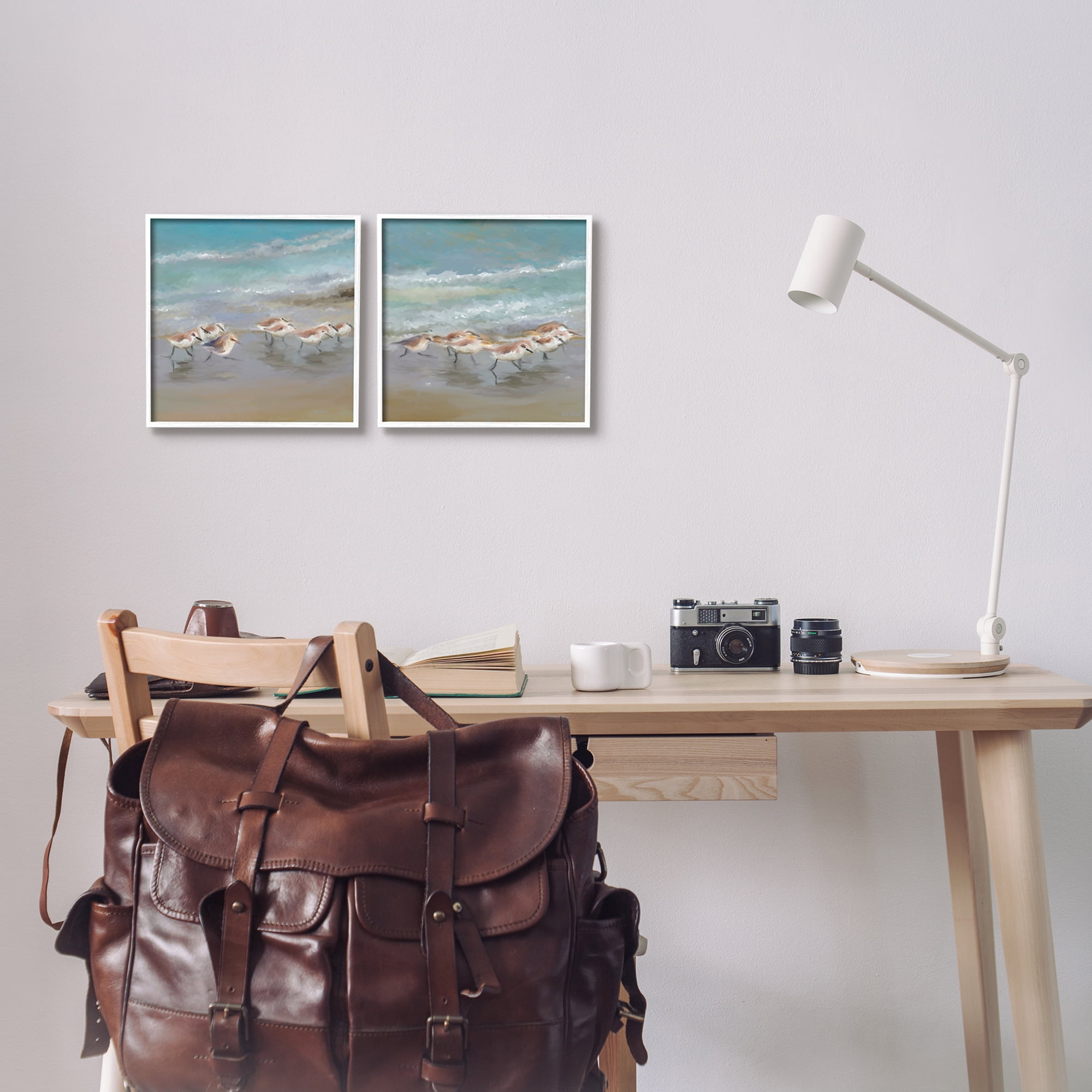 Stupell Sandpipers Flock Summer Beach Sand Animals & Insects Painting White Framed Art Print Wall Art, Set of 2