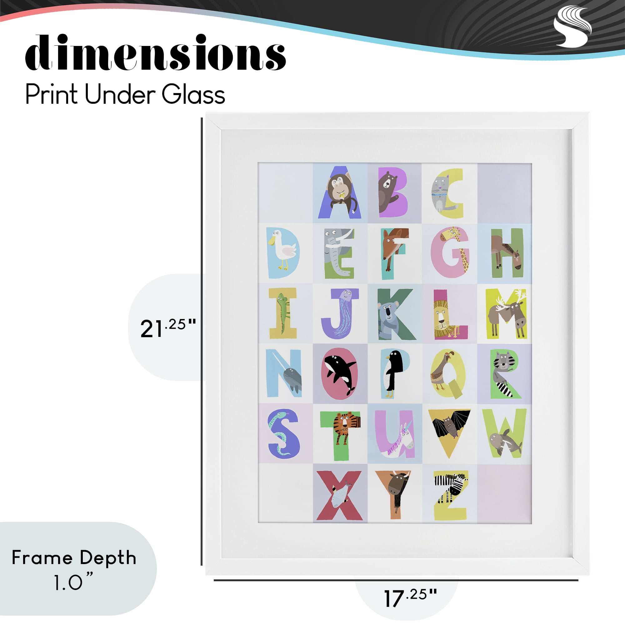 Stupell Industries Animal Alphabet in Light Grey White Framed Print Under Glass, design by Carla Daly