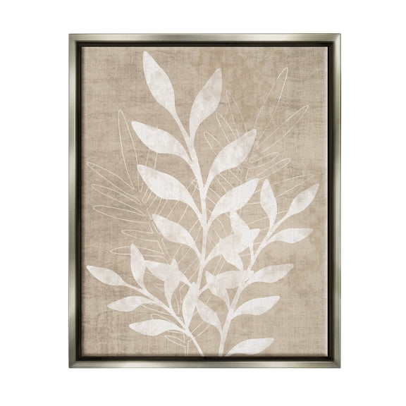 Stupell Industries Neutral Plant Leaf Collage Graphic Art Luster Gray Floating Framed Canvas Print Wall Art, Design by Natalie Carpentieri