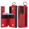 thumbnail image 2 of PU Leather Wallet Case For Samsung Galaxy Z Fold 3,With Finger Ring Holder,Card Slots,Back Magnetic Clasp Flip Kickstand,S-pen Slots,Heavy Duty Shockproof Rugged Phone Case,Red, 2 of 9