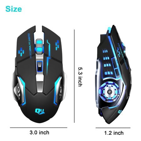 TSV Wireless Gaming Mouse Rechargeable USB 2.4G Computer Mouse with 7  Colorful LED Lights, 3 Adjustable DPI, Silent Click, Ergonomic Optical Mice  for