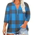thumbnail image 2 of YHAJDS Women's Plus Size Tops Plaid Button V Neck Loose 3/4 Sleeve Casual Spring Summer T Shirt, 2 of 5