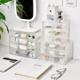thumbnail image 2 of Transparent Drawer-Type Cosmetic Organizer with Six Compartments - Compact Dustproof Storage Box for Lipsticks, Jewelry & Makeup Accessories, Clear Pink Multi-Grid Desktop Case for Tidy Vanity, 2 of 3