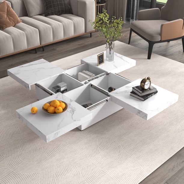 PORKISS Coffee Table, Marble Veneer Square Coffee Table with