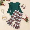 thumbnail image 4 of REgarm First Christmas Baby Girl Outfit Ruffle Long Sleeve Romper Christmas Plaid Flare Pants Headband 3Pcs Fall Winter Clothes Sets (Green,0-3 Months), 4 of 7