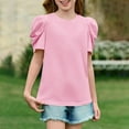 thumbnail image 3 of Efsteb Summer Shirts for Girls Fashion Puff Short Sleeve Tops Round Neck Casual Solid Color Tunic Tshirt (Pink,9 Years), 3 of 9