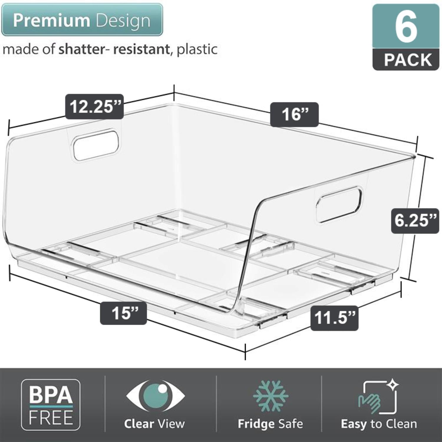 Sorbus Clear Stackable Storage Bins, Large Open-Front Acrylic Pantry Organizers, 6 Pack