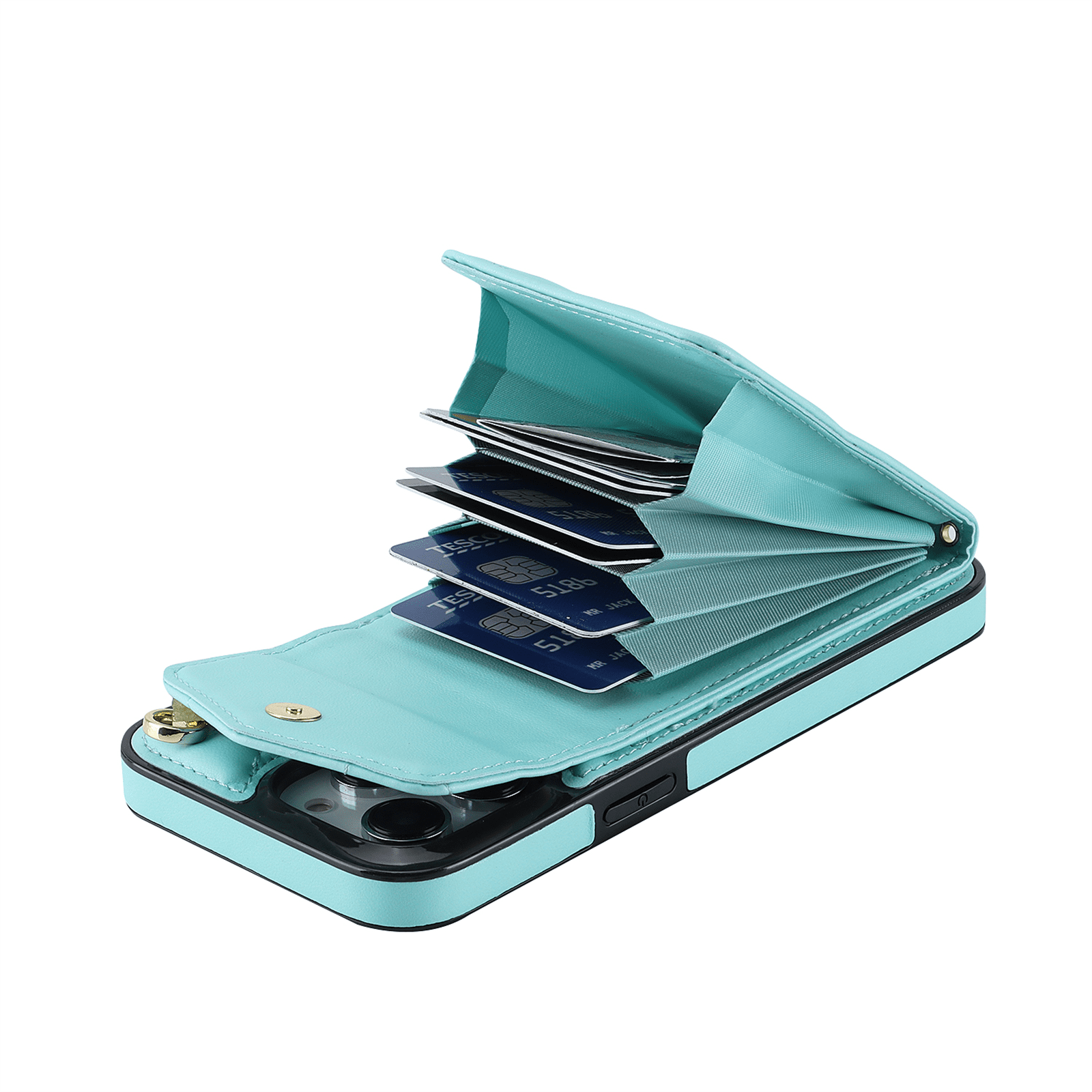 Asuwish Wallet RFID Blocking PU Leather Cell Phone Case with Tempered Glass Screen Protector, Wrist Strap for iPhone 15 Pro, Teal