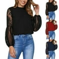 thumbnail image 4 of Gnshining Lace Sleeve Blouses for Women Crew Neck Long Sleeve Tunic Tops Fall Trendy Casual Solid Color Shirts, 4 of 7