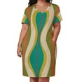 thumbnail image 2 of Vestido largo reloj de arena con botones vestido con estampado moderno abstracto talla mediana en turquesa verde azul con negro oliva y medio Mod color Beige, 2 of 6
