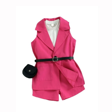 

Odeerbi Toddler Winter Coat Kids Girls Outerwear Jackets Baby Fall Long Sleeve Turndown Collar Set Trousers With Belt Bag Baby Fashion Suit Hot Pink