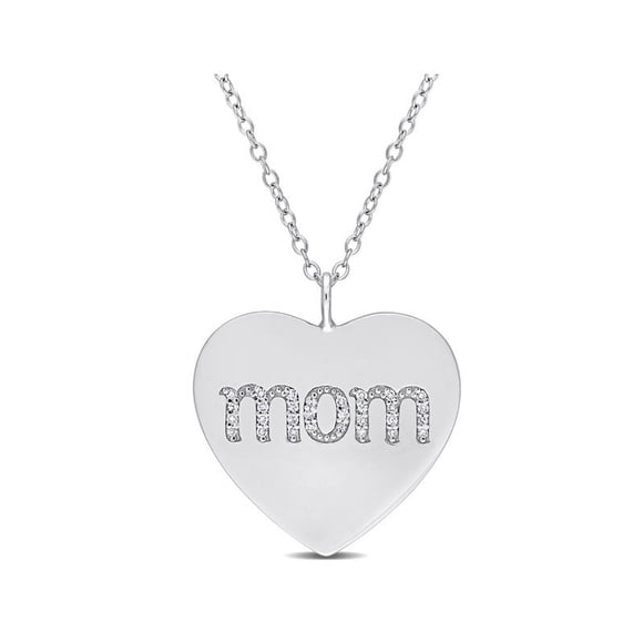 1/10 Carat (ctw) Diamond Heart MOM Pendant Necklace in Sterling Silver with Chain