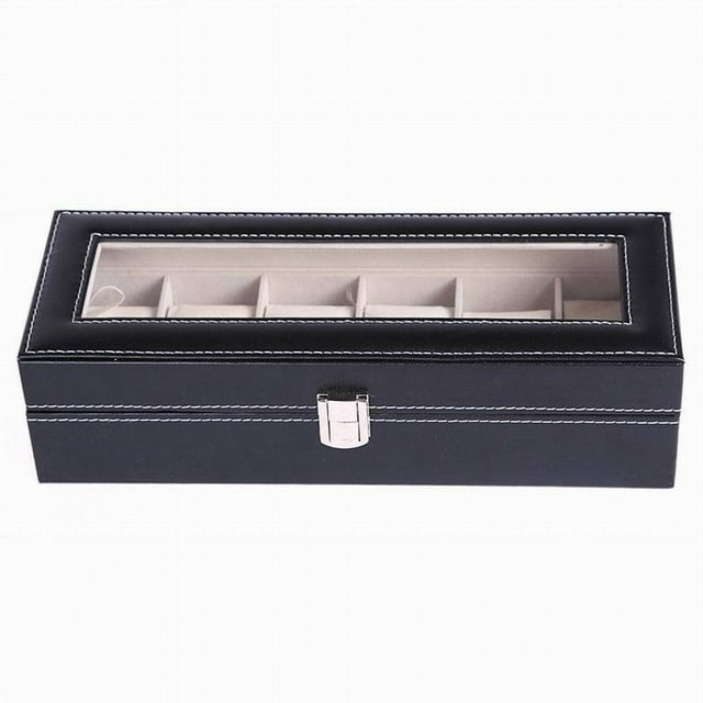 1pc 12 Faux Leather Watch Case Display Box Storage Jewellery Glass Top