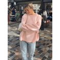 thumbnail image 2 of Jersey de punto con cuello redondo para mujer, Jersey informal holgado de manga larga, color rosa, ropa de calle elegante, novedad de otoño, 2024, 2 of 5