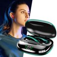 thumbnail image 3 of Auriculares inalámbricos impermeables Micrófono incorporado con estuche de carga Pantalla LED de batería Baja latencia para juegos ejercicio - Verde, 3 of 8