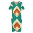 thumbnail image 4 of Vestido holgado con bolsillos y diseño de lágrima en color verde azulado y crema de mediados de siglo. Elegante y chic. Vestidos de mujer. Vestidos de noche para mujer., 4 of 7