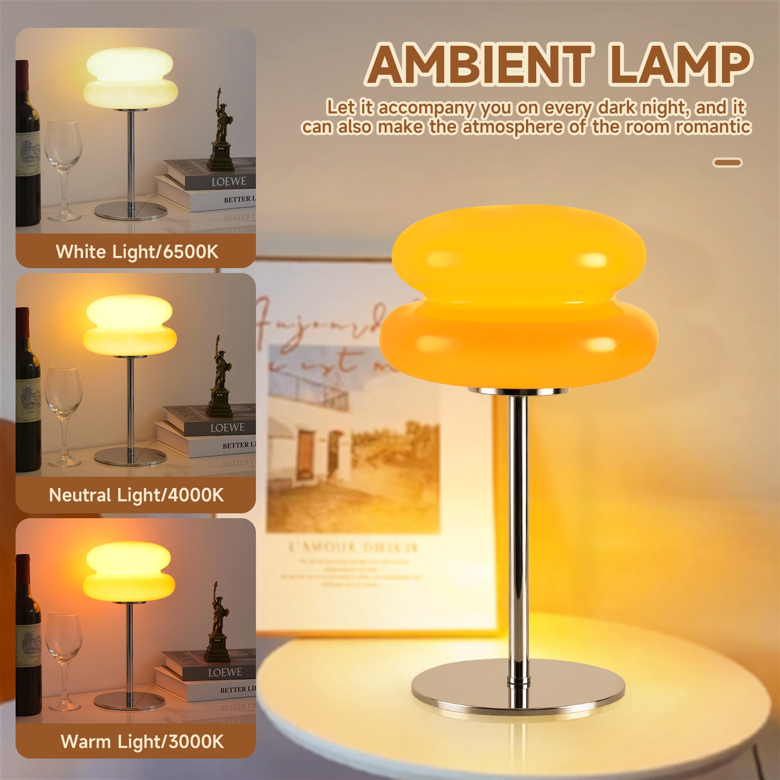 Mushroom Lamp for Bedroom,Mid Century Modern Lamp for Nightstand, Dimmable Retro Egg Tart Bedside Small Lamps,Unique Home Mushroom Decor Aesthetic Cute Table Lamps for Living Room (Orange)