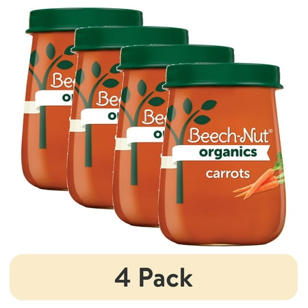 (4 pack) Beech-Nut Organics Stage 1 Organic Baby Food, Carrots, 4 oz Jar