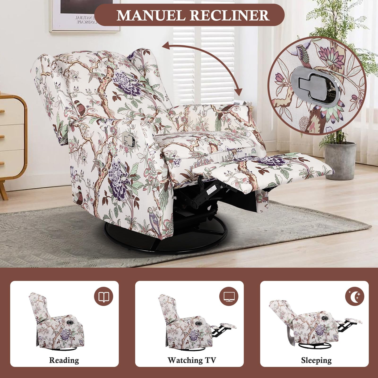 Swivel Rocker Recliner - Manual Recliner Glider - Swivel Single Sofa - Wingback Rocker Nursery Chair