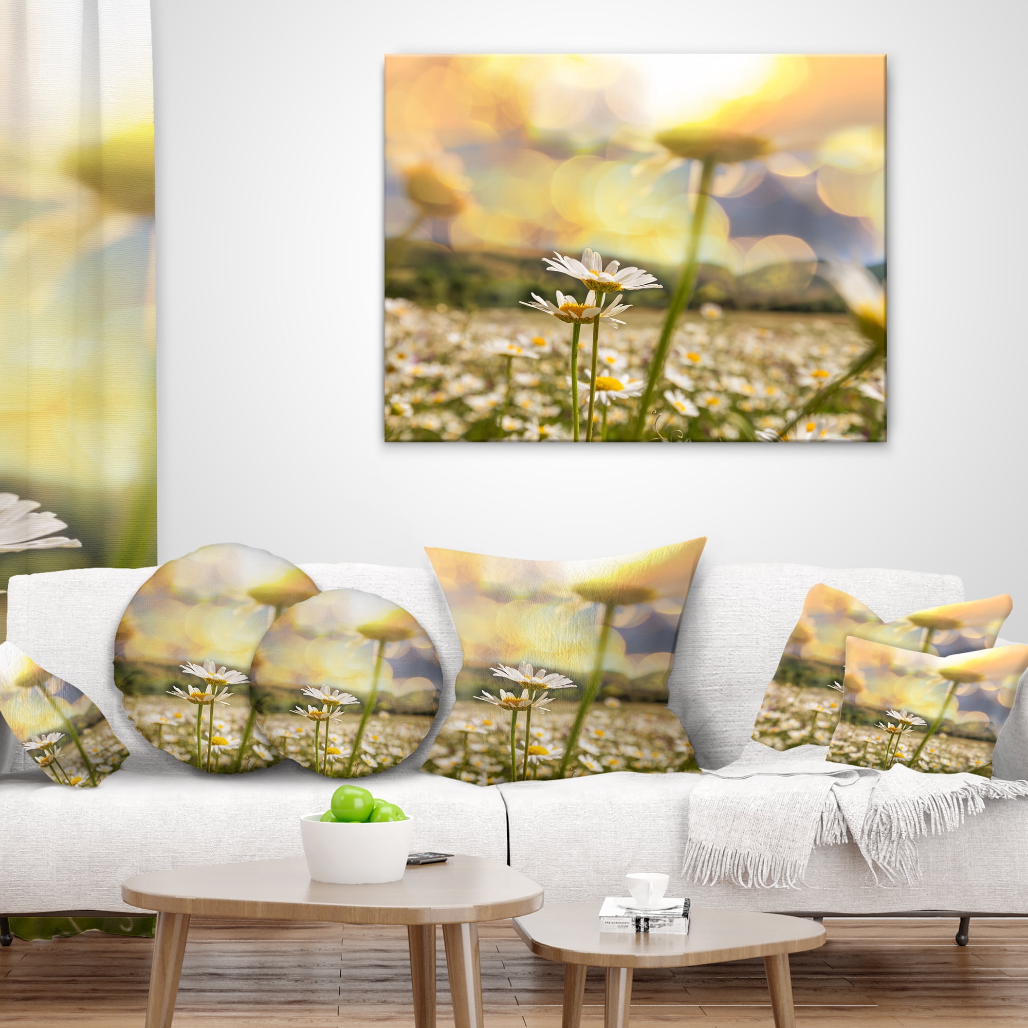 Designart Amazing Chamomile Flower Field - Floral Throw Pillow - 18x18