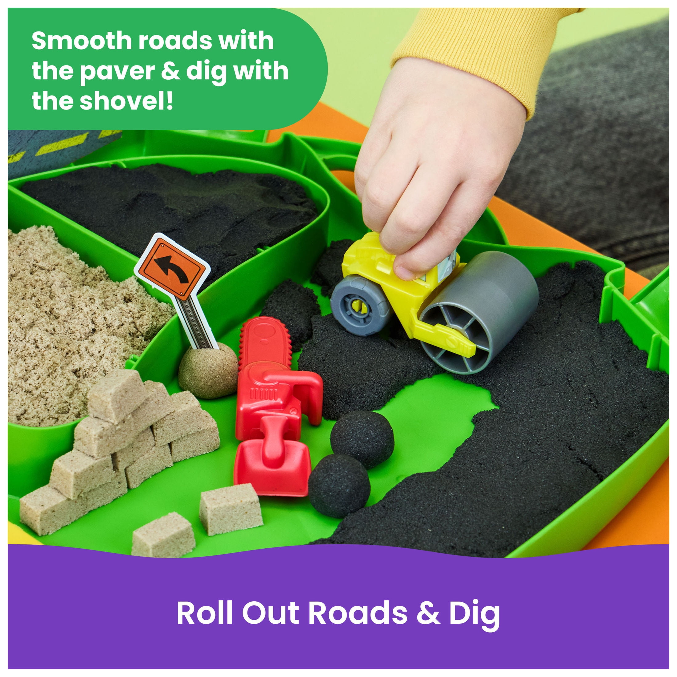 Kinetic Sand, Construction Zone with 1.75lb Sand, 2 Vehicles, Tools & Storage Case
