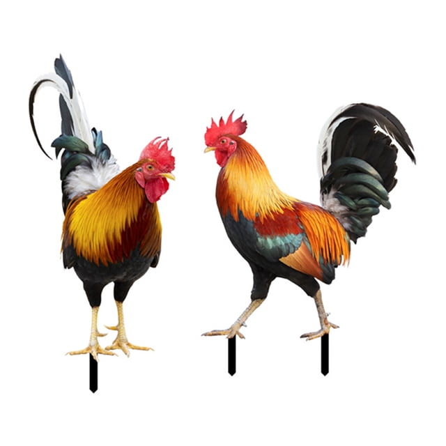 2pcs Escultura Pollo Ornamental Estatua Jardín Acrílico para Pascua