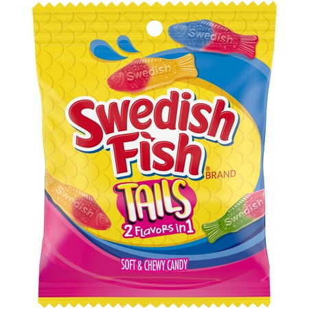 (Case Of 12-pack)SWEDISH FISH Tails 2 Flavors in 1 Soft & Chewy Candy  3.6 oz (BestBy 11/29/2025)