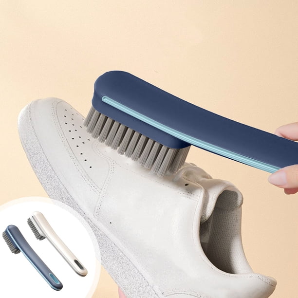 Cepillo de zapatos multifuncional para limpieza y lavado - Mango de plástico de cerdas duras - azul o blanco - 8 pulgadas de largo - Diseño colgante - Adecuado para botas deportivas, casuales y
