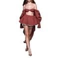 thumbnail image 2 of KelaJuan Women's Summer 2PCS Outfit Sets Long Sleeve Off Shoulder Crop Tops + Solid Color Skirt, 2 of 9
