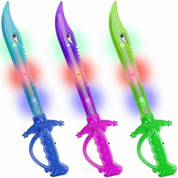 ArtCreativity Light up Shark Sword Set for Kids Ages 3 , Boys, Girls – 3 pack 15 inch LED Toy Swords, Flashing Light Costume Accessory