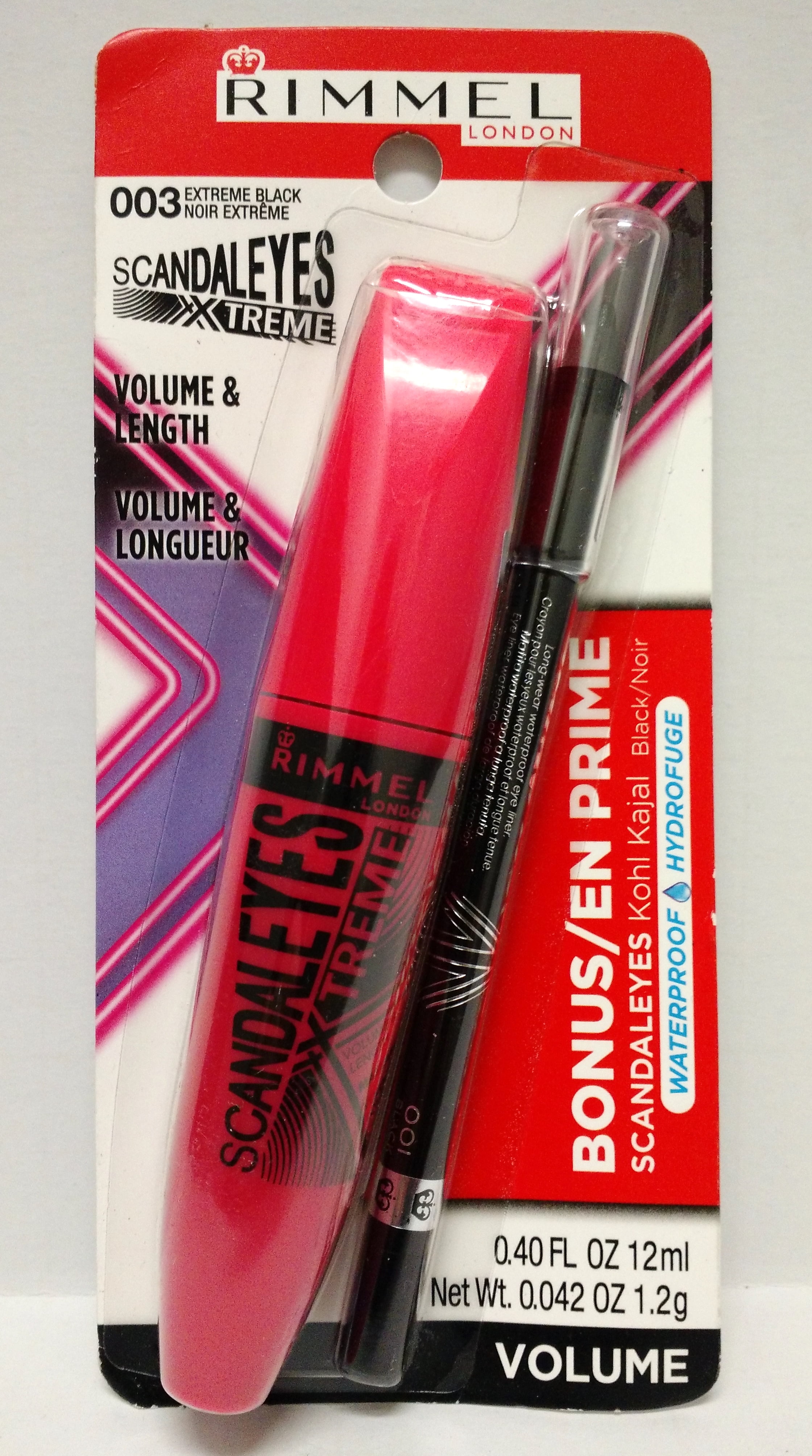 Rimmel London ScandalEyes Xtreme Volume & Length Mascara with Bonus Waterproof Kohl Kajal Eyeliner, Extreme Black, 0.40 Fl. Oz