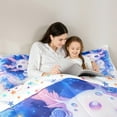 thumbnail image 6 of Manfei Girly Blue Axolotl Queen Comforter Set for Kids, Kawaii Rose Floral Bedding Sets, Mystic Stars Galaxy Reversible Bedding Comforter Set, Luxury Bedroom Decor, 3pcs, 6 of 9
