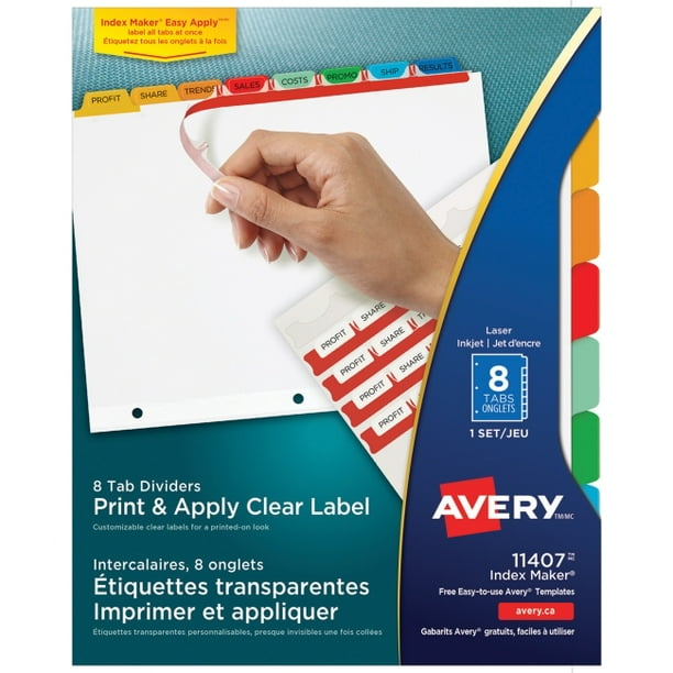Avery Index Maker Print and Apply Clear Label Dividers, 8 Tab(s)/Set -  Multicolor, 8 Per Set