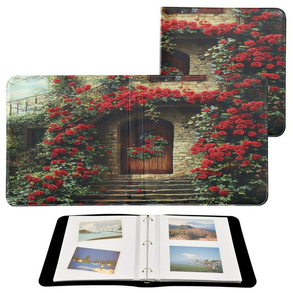 BZSMCE Photo Album Book Scrapbooking Stone House with Roses Printed Picture Album