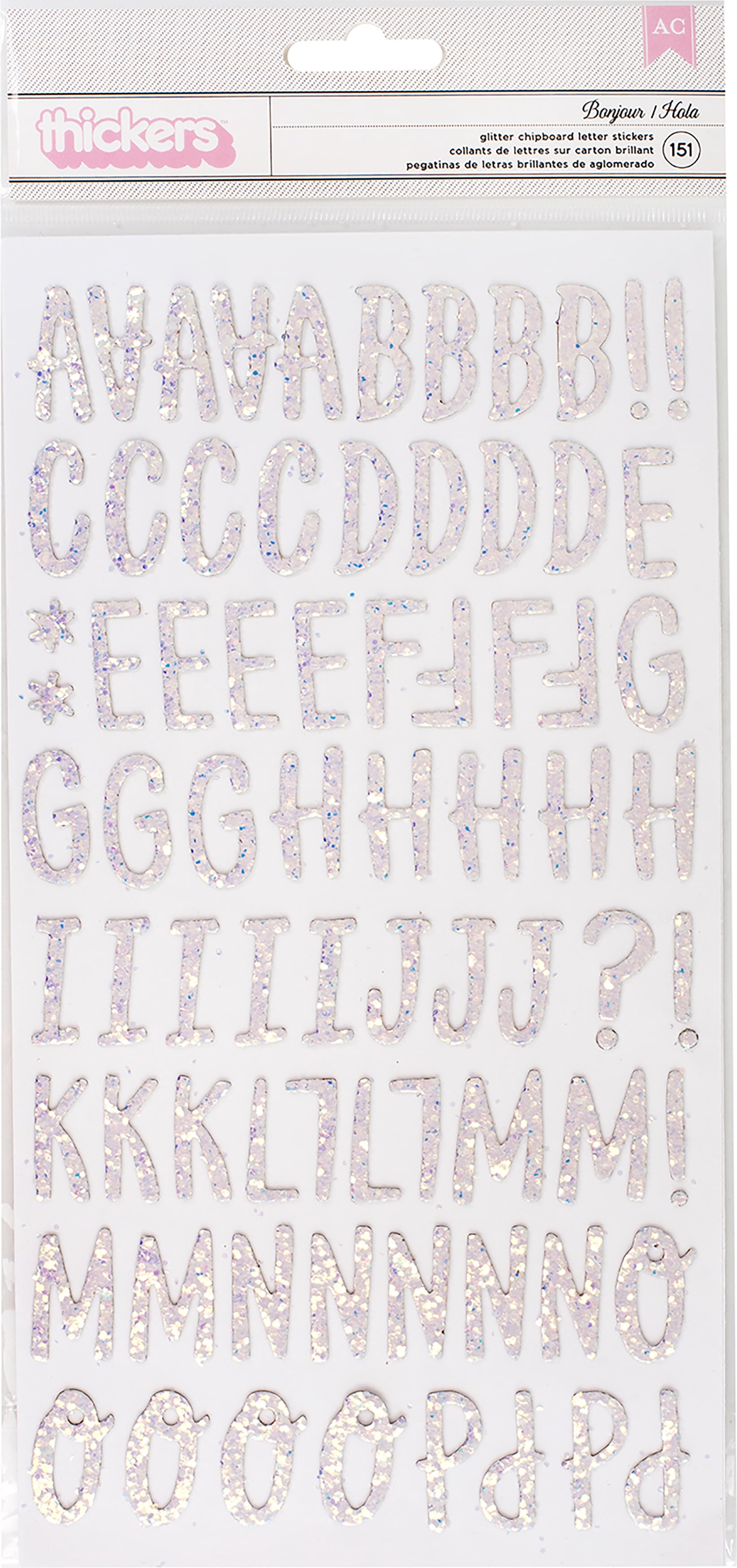 (5 pack) Dear Lizzy Stay Colorful Thickers Stickers 5.5"X11" 2/Pkg-Bonjour Alpha/Multi Glittered Chipboard